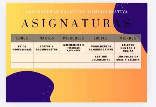 ASIGNATURAS FACULTAD ADMINISTRATIVA